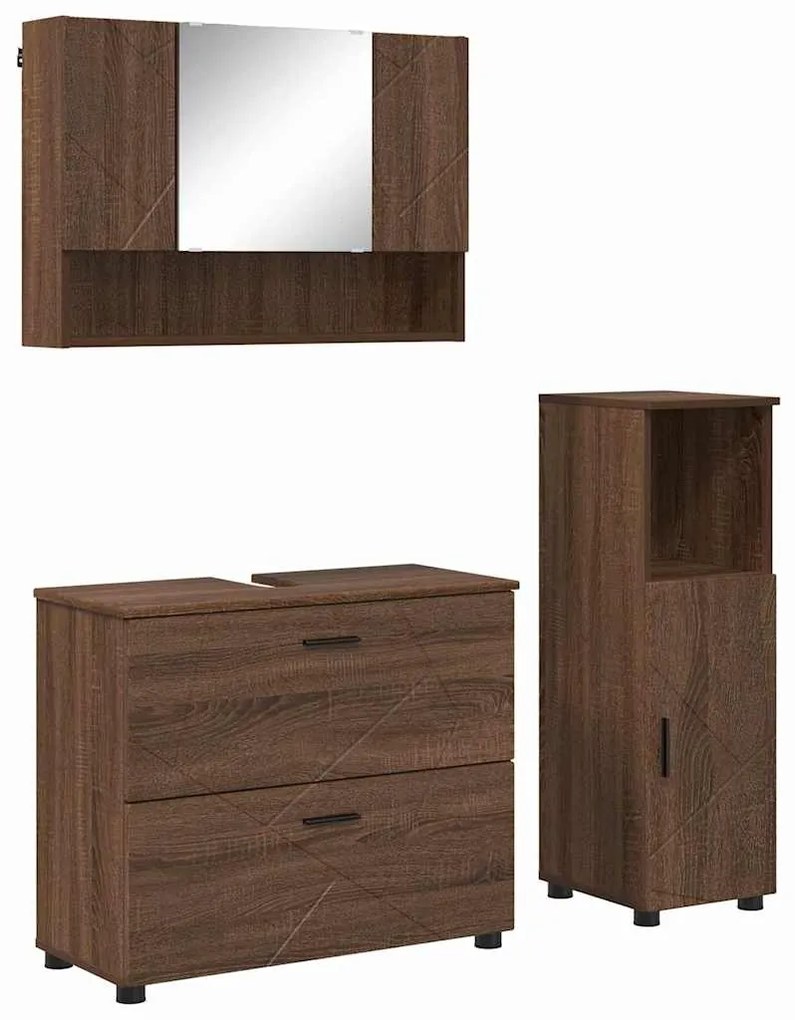 vidaXL Σετ Επίπλων Μπάνιου με ράφι 3 pcs Καφέ δρυς 76,5 x 35 x 64 εκ