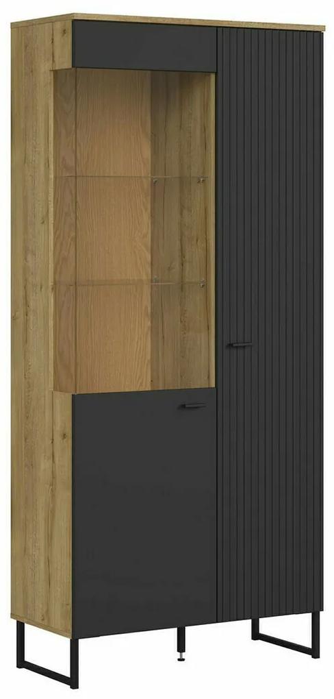 Βιτρίνα Boston DV104, Μαύρο, Δρυς, Με πόρτες, 201x91x42cm, 76 kg | Epipla1.gr