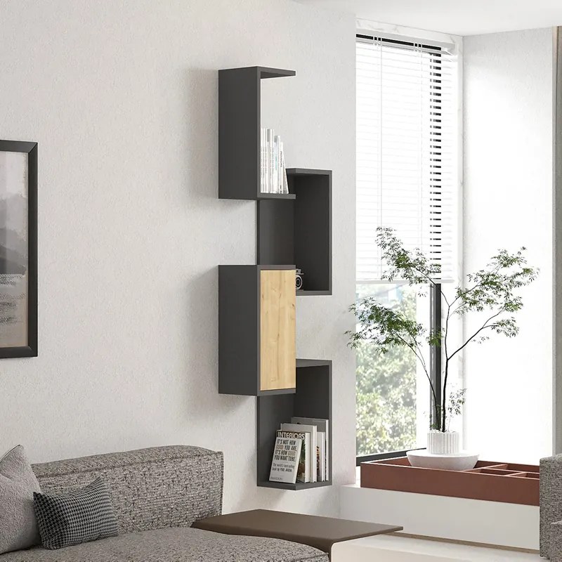 Ραφιέρα τοίχου Kongo pakoworld σε oak- ανθρακί απόχρωση 44x20x159εκ (1 τεμάχια)