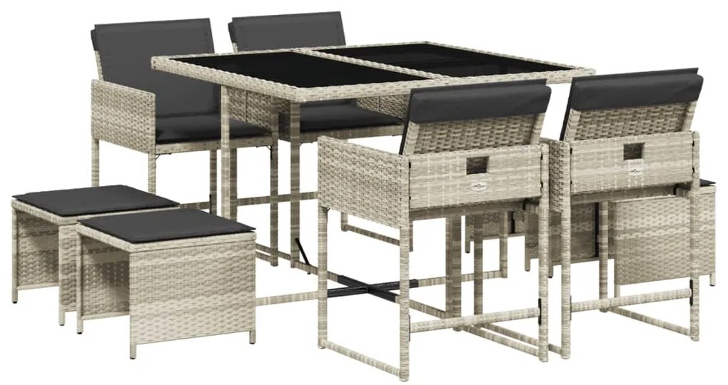 vidaXL Σετ Τραπεζαρίας Κήπου 9 τεμ. Αν. Γκρι Συνθ. Ρατάν με Μαξιλάρια