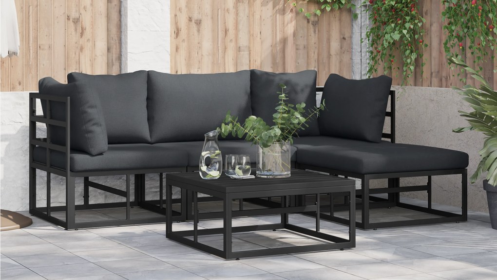 vidaXL Σετ Καναπέ Κήπου 4 pcs Μαύρο 213 x 141.5 x 71 εκ Αλουμίνιο