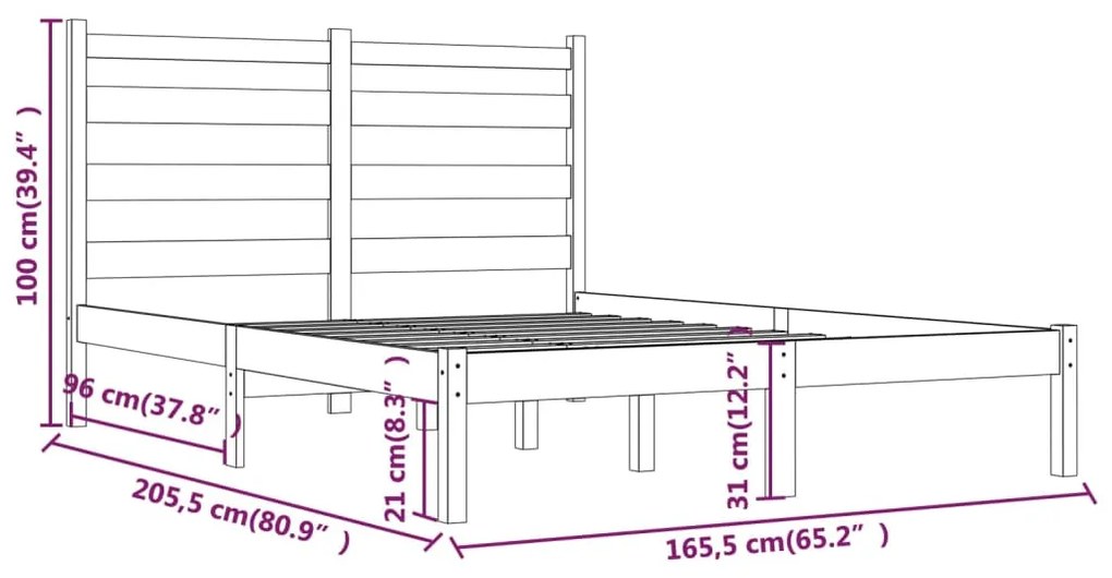 vidaXL Πλαίσιο Κρεβατιού Λευκό 160 x 200 εκ. από Μασίφ Ξύλο Πεύκου