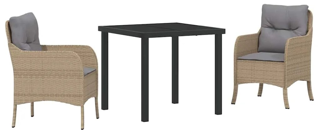 vidaXL Σέτ φαγητού για κήπο με μαξιλάρι 3 pcs Μπεζ Πολυ ράταν