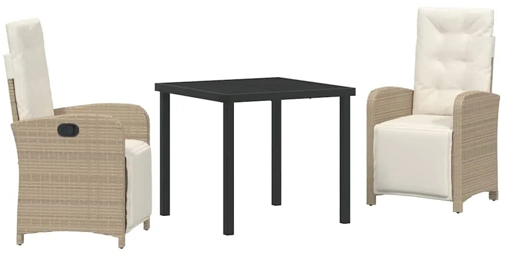 vidaXL Σέτ φαγητού για κήπο με μαξιλάρι 3 pcs Μπεζ συνθετικό ρατάν