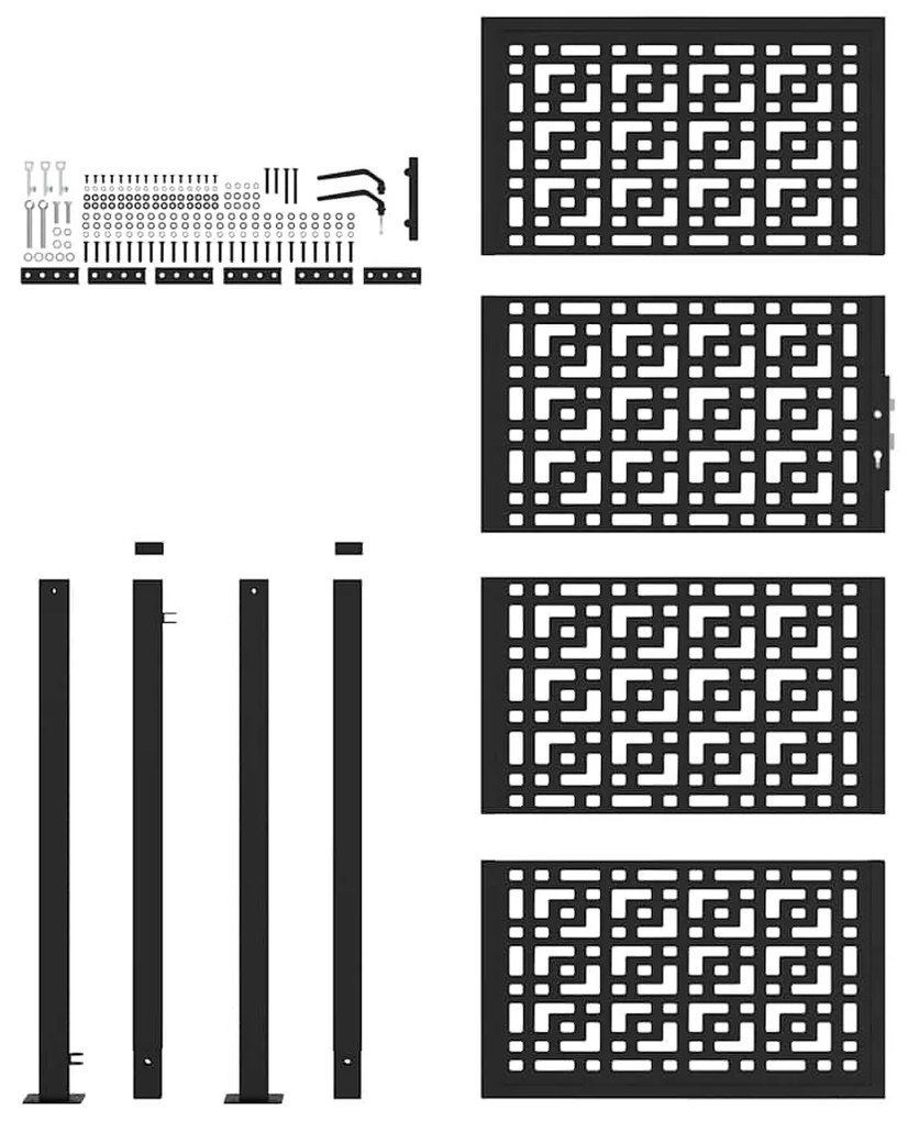 vidaXL Πύλη κήπου Μαύρη 105x205 cm Ατσάλινος Σταυρός Σχεδιασμός