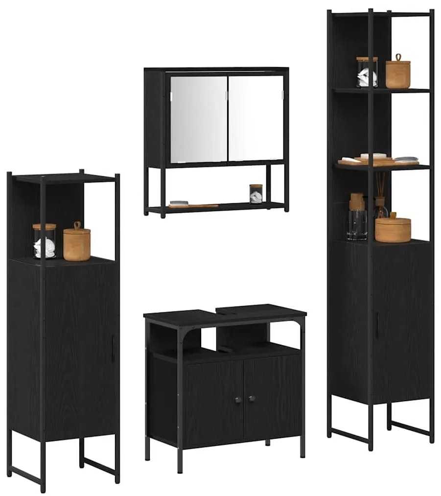 vidaXL Σετ Επίπλων Μπάνιου με ράφι 4 pcs Μαύρη δρυς 33 x 33 x 185.5 εκ