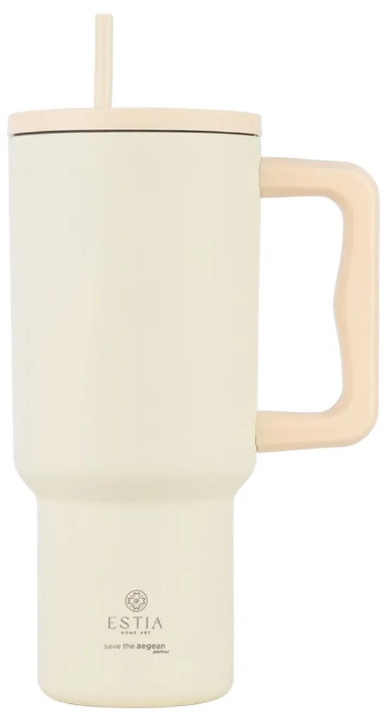 ESTIA ΘΕΡΜΟΣ STRAW TUMBLER XL SAVE THE AEGEAN 900ml LILY WHITE 01-32128