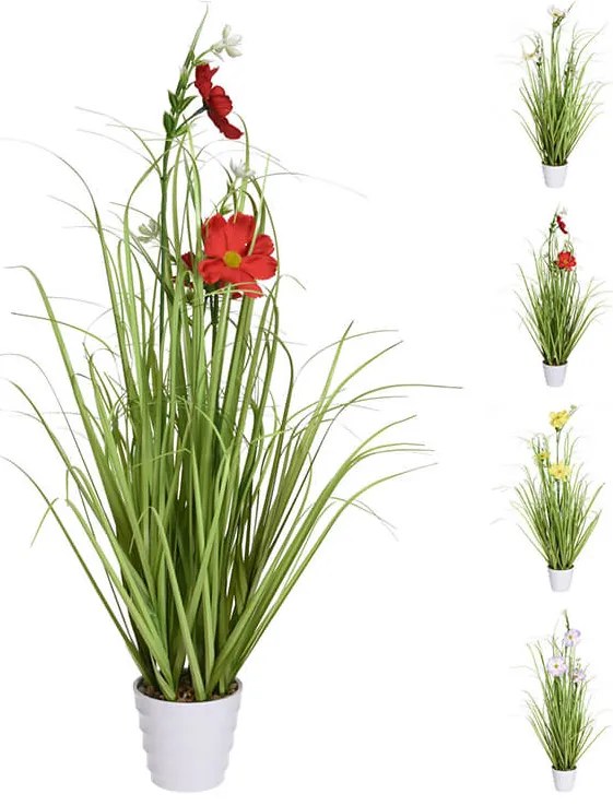 Τεχνητό φυτό σε γλάστρα Γρασίδι με άνθος, 65cm, σε 4 επιλογές χρώματος