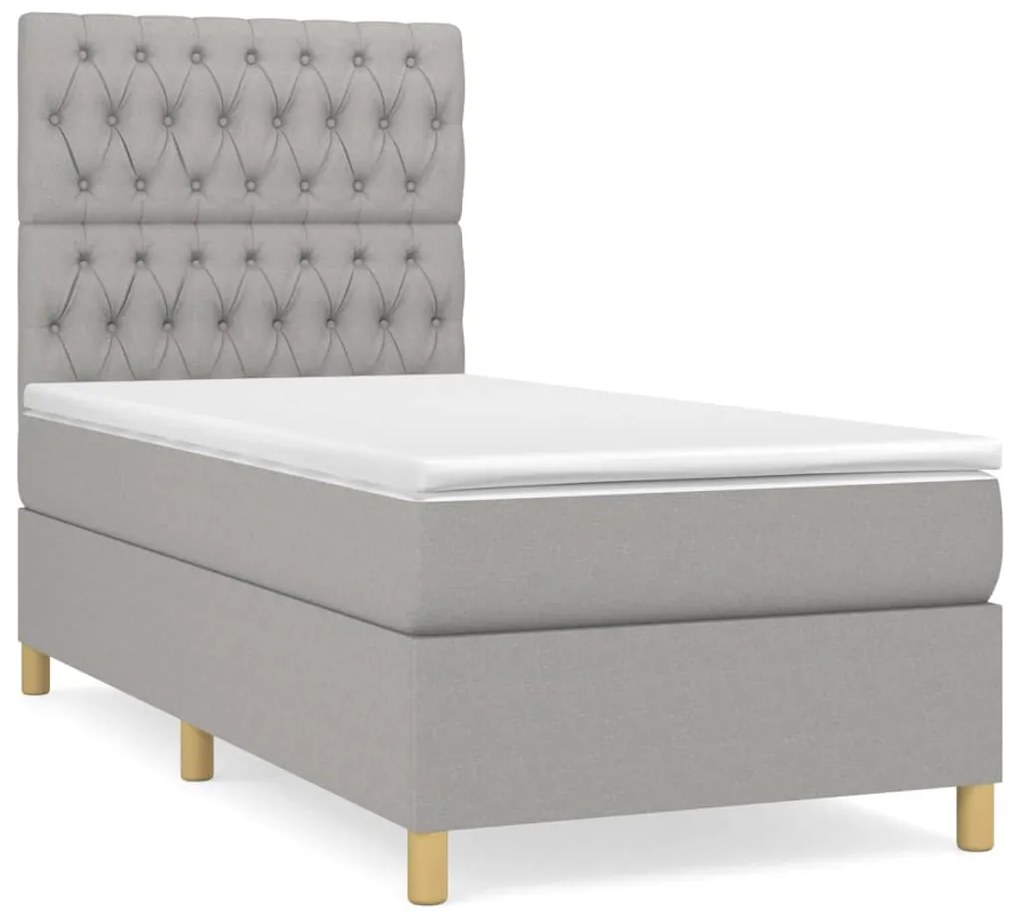 vidaXL Κρεβάτι Boxspring με Στρώμα Ανοιχτό Γκρι 90x190 εκ. Υφασμάτινο