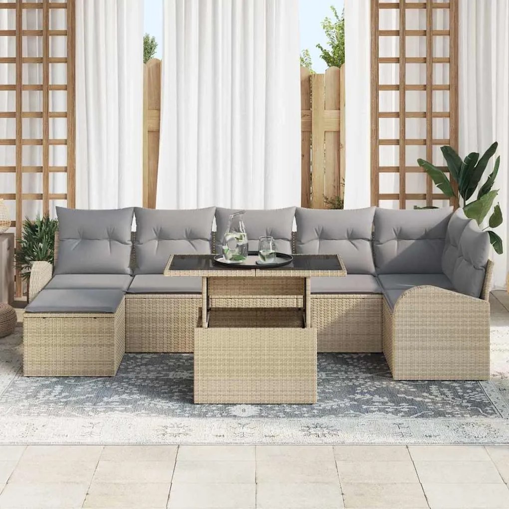 vidaXL Σετ Καναπέ Κήπου με μαξιλάρι 8 pcs μπεζ και ανοιχτό γκρι