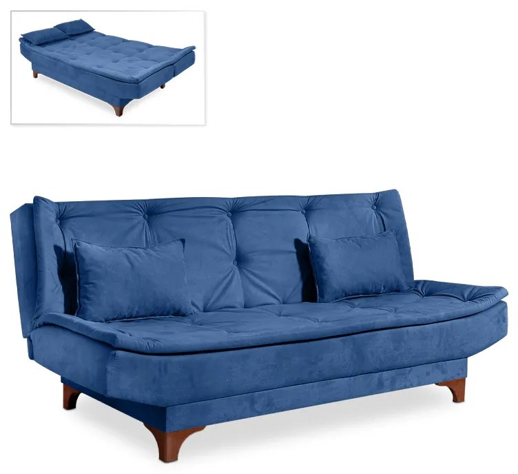 Καναπές - κρεβάτι Lucas Megapap τριθέσιος υφασμάτινος χρώμα σκούρο μπλε 190x85x85εκ.