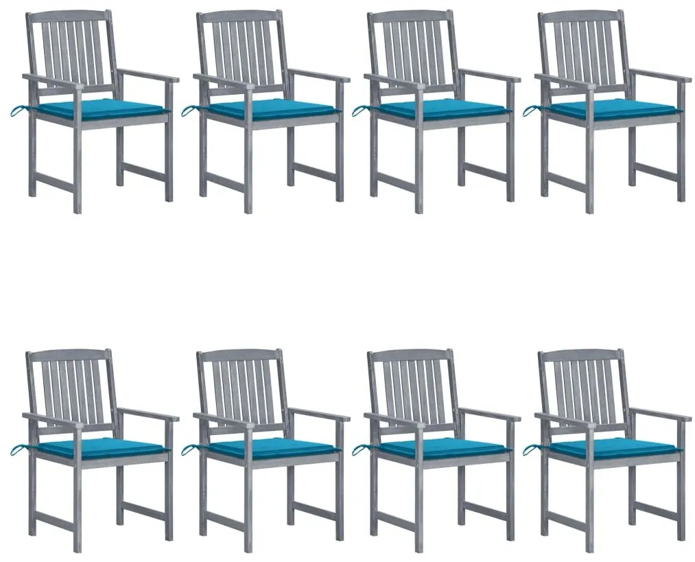 vidaXL Καρέκλες Κήπου 8 τεμ. Γκρι από Μασίφ Ξύλο Ακακίας με Μαξιλάρια