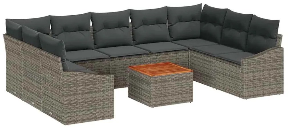 vidaXL Σετ Καναπέ Κήπου με μαξιλάρι 10 pcs Γκρι Πολυ ράταν