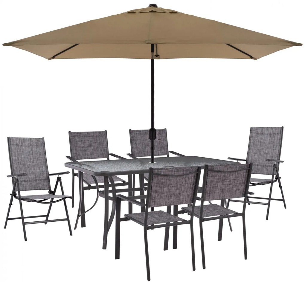 Σετ Κήπου Τραπεζαρία HM11483 8 τεμ Γκρί με Ομπρέλα Μόκα & Τραπέζι 150x90x75 εκ. με 6 Καρέκλες Textline