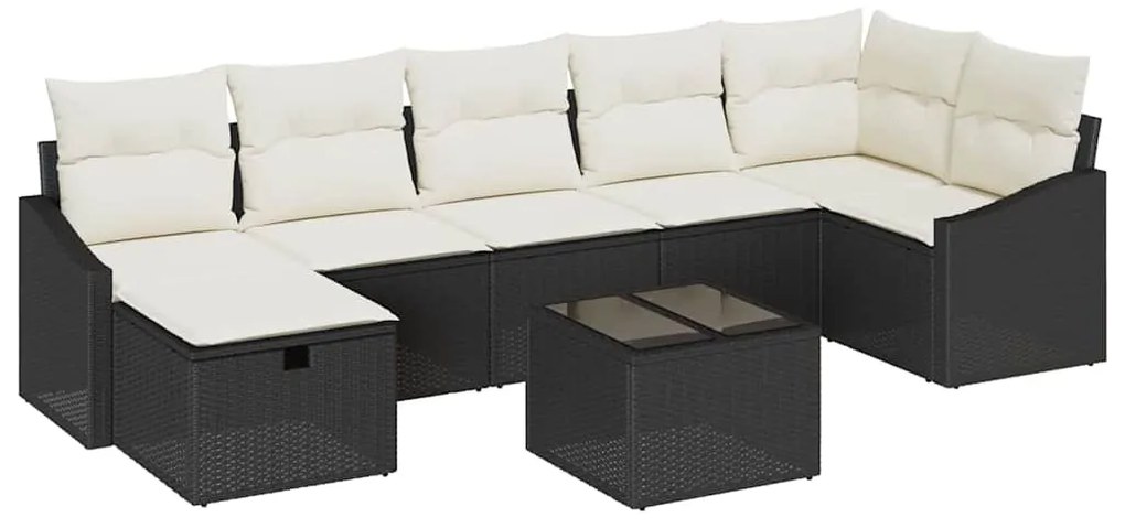 vidaXL Σετ 8 Τεμαχίων Καναπέ Κήπου με Μαξιλάρια, Μαύρο Πολυ Ράττον