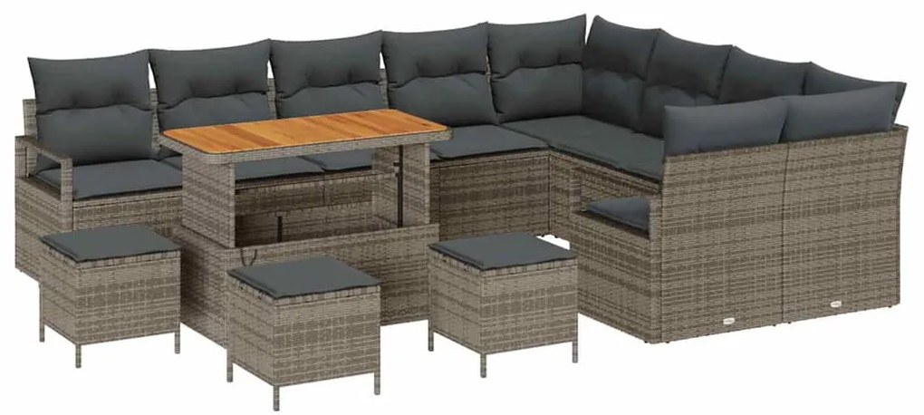 vidaXL Σετ Καναπέ Κήπου με μαξιλάρι 13 pcs Γκρι Πολυ ράταν