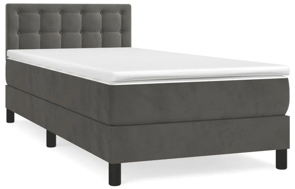 Κρεβάτι Boxspring με Στρώμα Σκούρο Γκρι 90x200 εκ. Βελούδινο - Γκρι