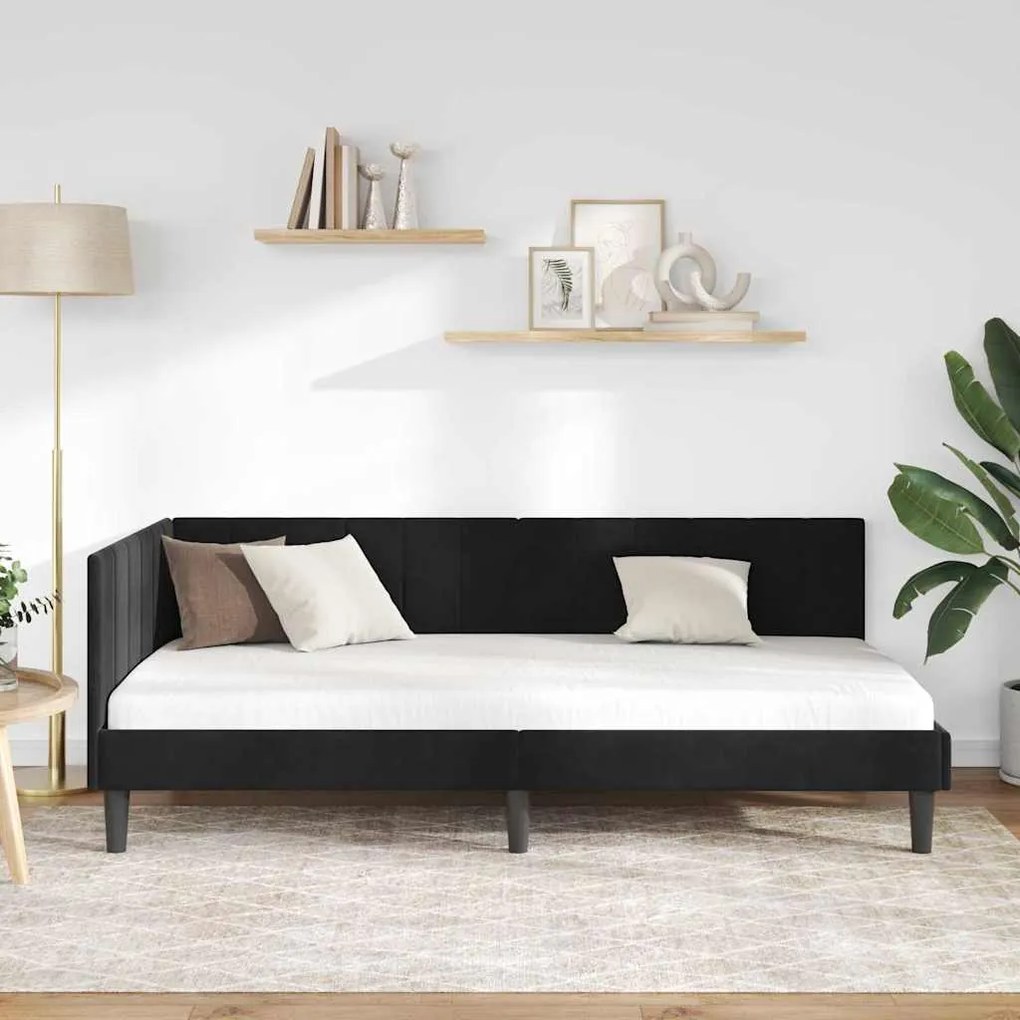 vidaXL Κρεβάτι Γωνίας με κεφαλάρι Μαύρο 90 x 200 cm Βελούδο