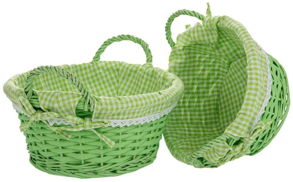 Καλάθι Με Ύφασμα (Σετ 2Τμχ) 89537 30x14-25x12cm Green Ύφασμα,Ψάθα