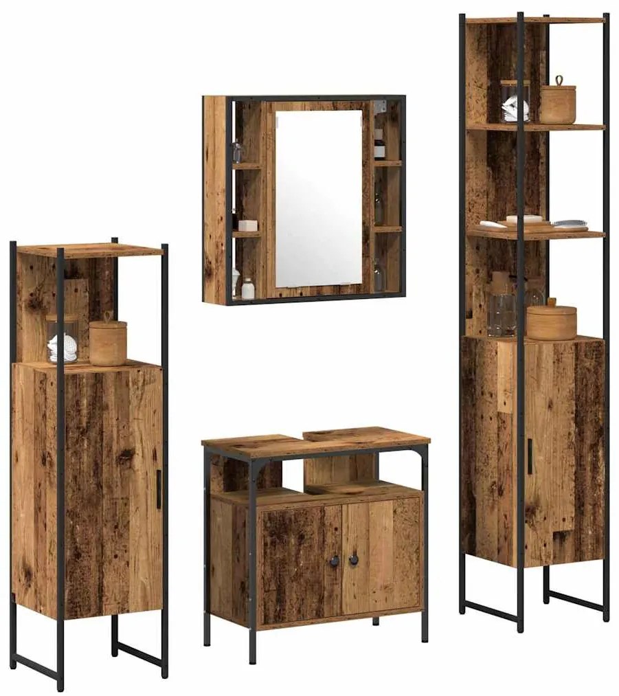vidaXL Σετ Επίπλων Μπάνιου Άλλο 4 pcs Παλαιό ξύλο 33 x 33 x 185.5 εκ