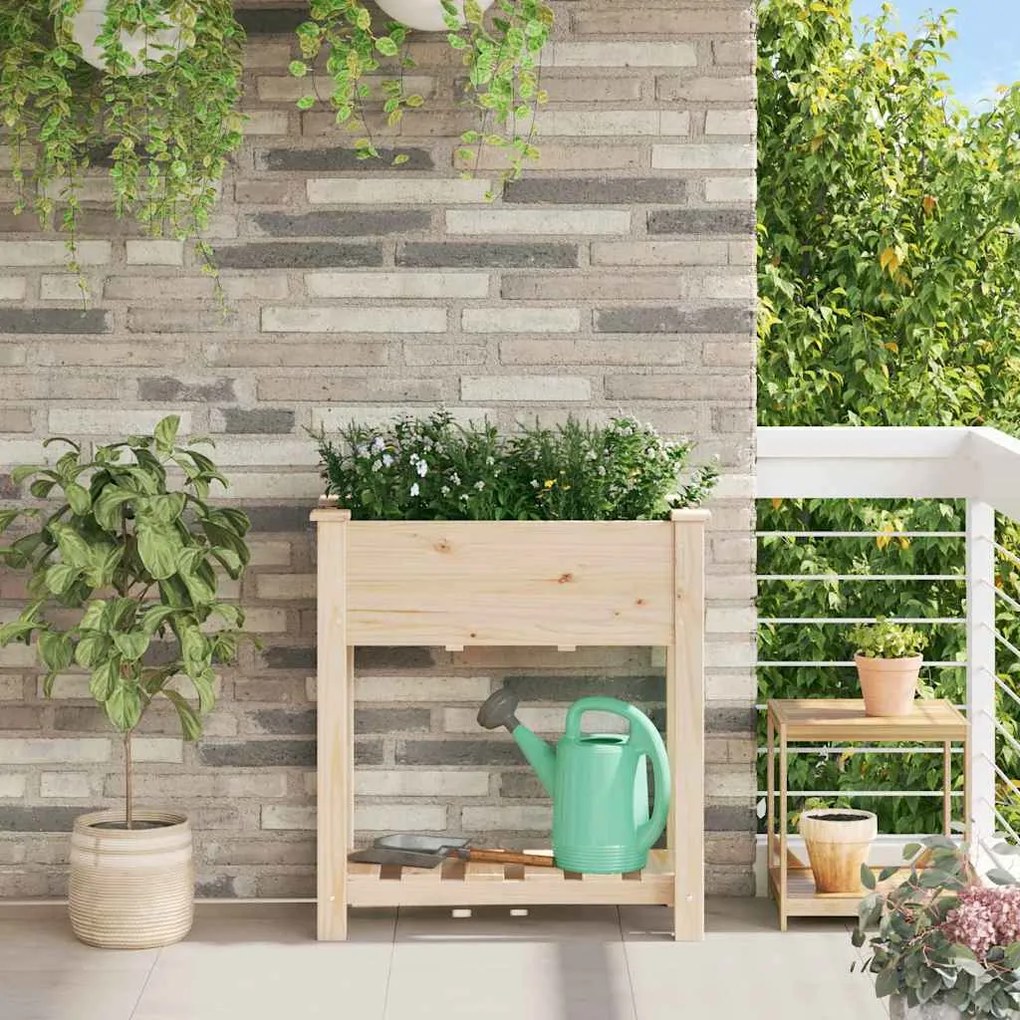 vidaXL Γλάστρα Κήπου με ράφι Μπεζ 71 x 37 x 76.5 εκ Στερεό ξύλο έλατου