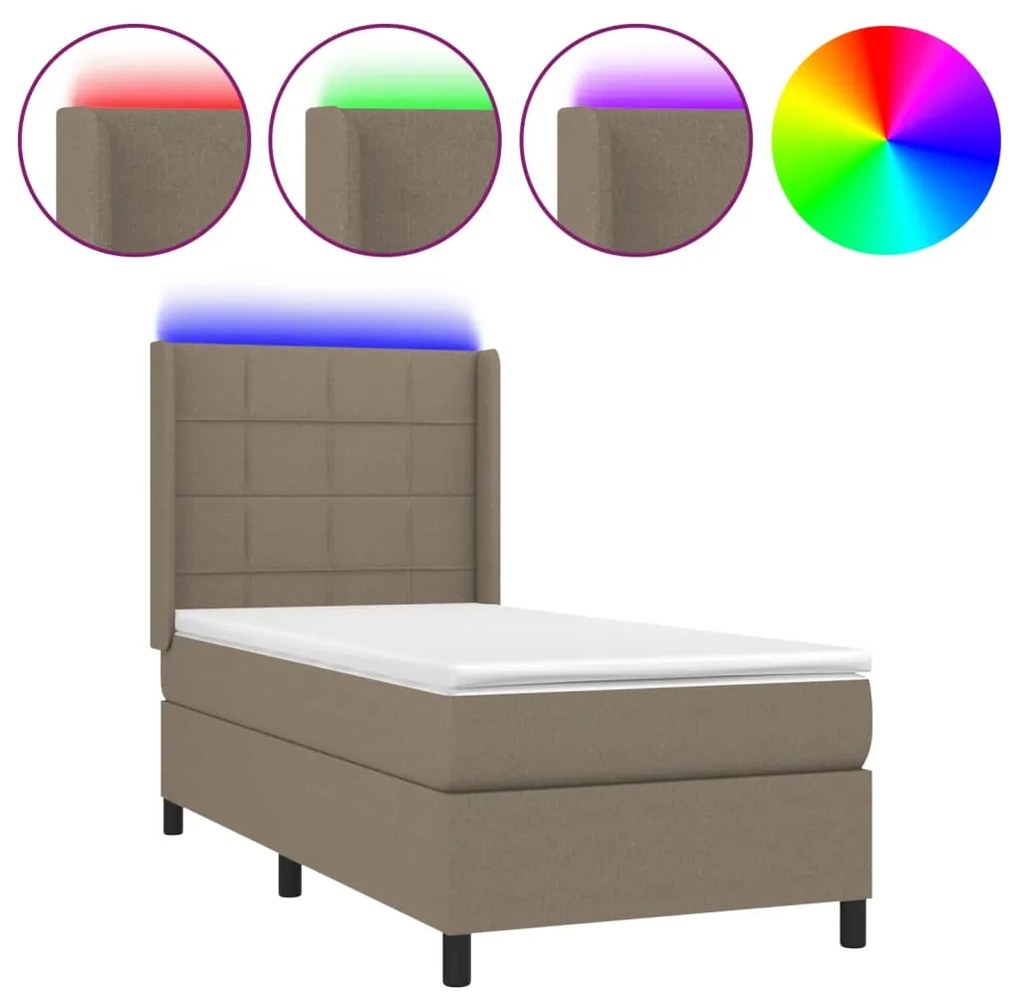 ΚΡΕΒΑΤΙ BOXSPRING ΜΕ ΣΤΡΩΜΑ &amp; LED TAUPE 100X200 ΕΚ. ΥΦΑΣΜΑΤΙΝΟ 3138297