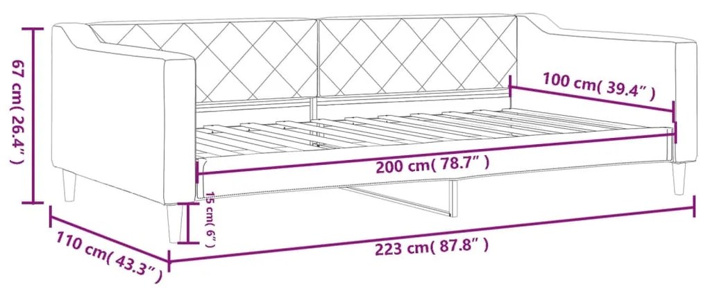 Καναπές Κρεβάτι Ανοιχτό Γκρι 100 x 200 εκ. Υφασμάτινος - Γκρι