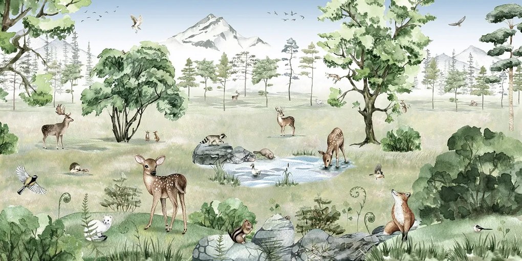 Deer Forest Summer Ταπετσαρια Τοιχου Πρασινο Επιθυμητη Διασταση