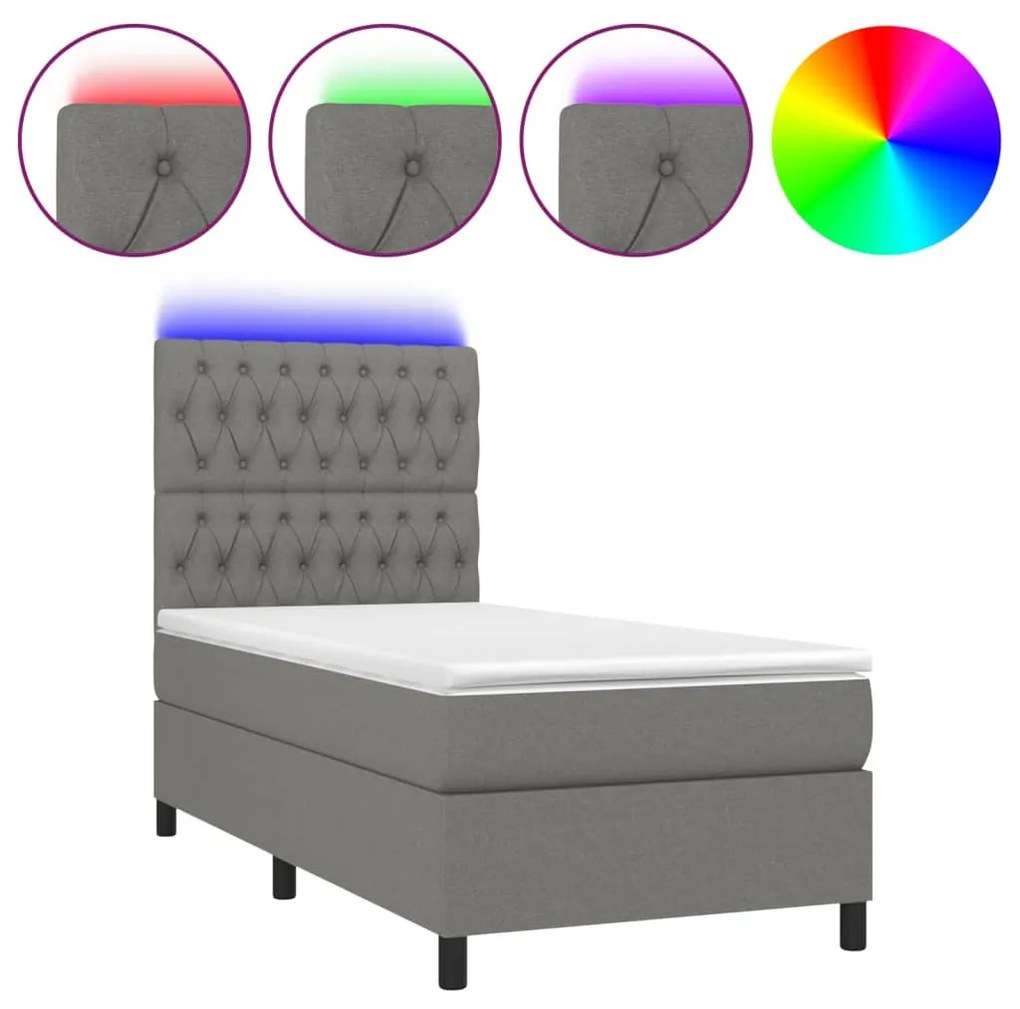 ΚΡΕΒΑΤΙ BOXSPRING ΜΕ ΣΤΡΩΜΑ &amp; LED ΣΚ.ΓΚΡΙ 90X200 ΕΚ. ΥΦΑΣΜΑΤΙΝΟ 3135086