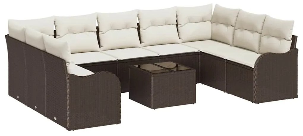 vidaXL Σετ Καναπέ Κήπου με μαξιλάρι 10 pcs Καφέ και Λευκό Πολυ ράταν