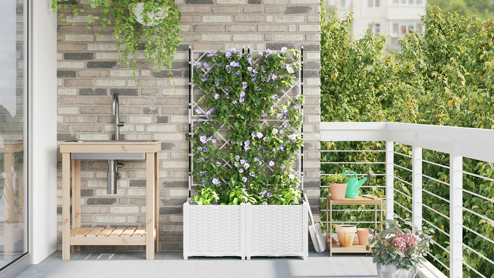 vidaXL Γλάστρα  με πλέγμα 2 τμχ Λευκό 80x40x143 εκ
