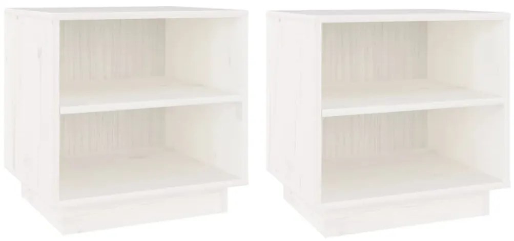 vidaXL Κομοδίνα 2 τεμ. Λευκά 40 x 34 x 40 εκ. από Μασίφ Ξύλο Πεύκου