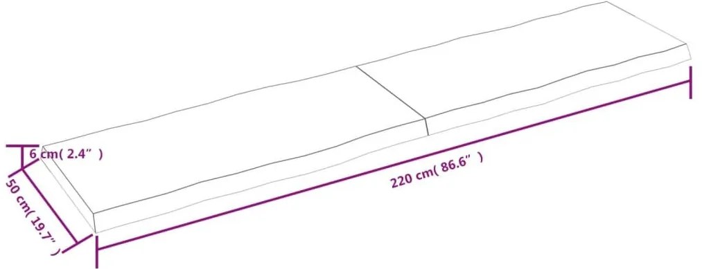 Επιφ Τραπεζιού Αν Καφέ 220x50x(2-6)εκ.Ακατέργ. Μασίφ Ξύλο Δρυός - Καφέ