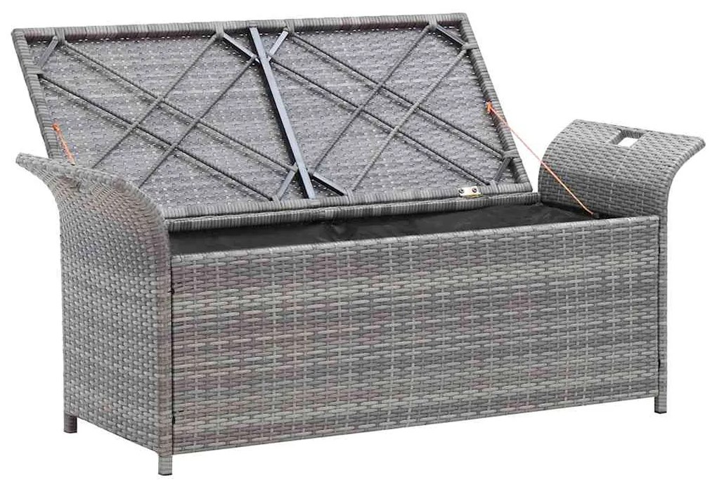 vidaXL Πάγκος Αποθήκευσης Γκρι 138 εκ. Συνθετικό Ρατάν με Μαξιλάρι