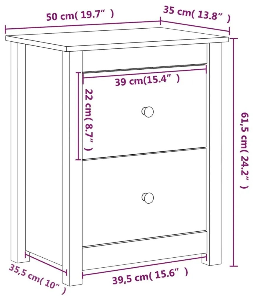 Κομοδίνα 2 τεμ. Λευκά 50 x 35 x 61,5 εκ. από Μασίφ Ξύλο Πεύκου - Λευκό