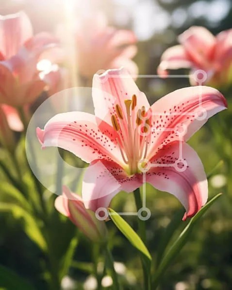 Intra Συλλεκτικό Ξύλινο Παζλ Plywood 4mm - Ροζ κρίνοι σε ένα πράσινο χωράφι με λαμπερή ηλιοφάνεια Σε Ξύλινο Κουτί - Διαστάσεις: 10x10 cm – 25 κομμάτια