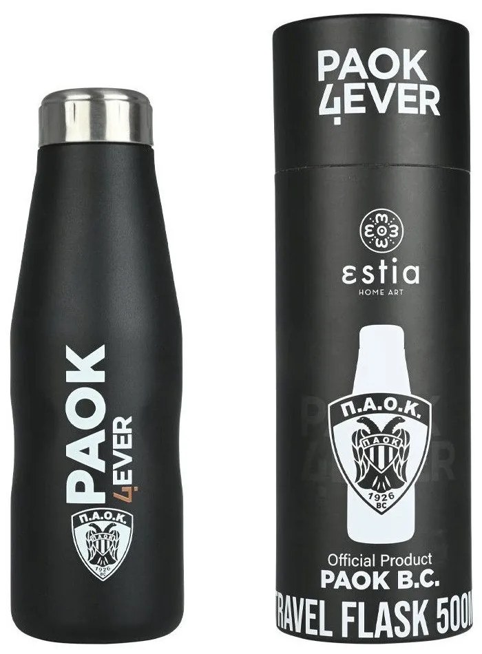 Ισοθερμικό Μπουκάλι Travel Flask PAOK BC 00-13776 500ml Black Estia Ανοξείδωτο Ατσάλι