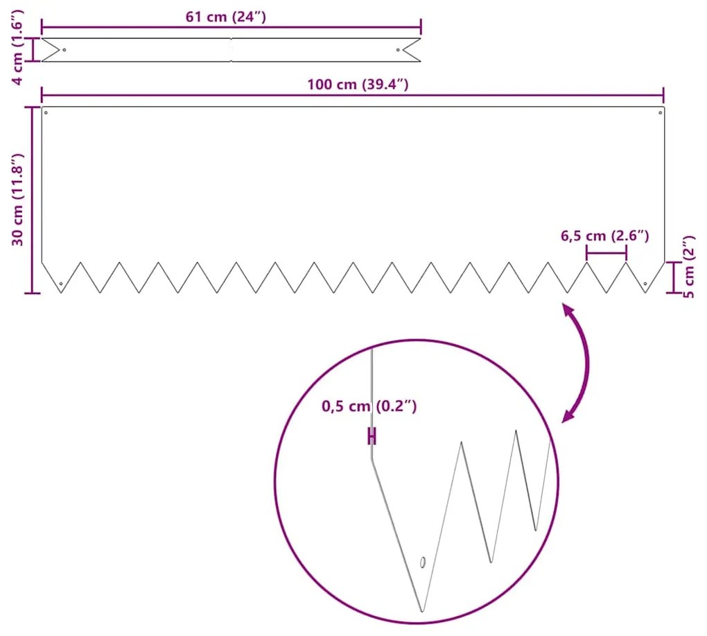 vidaXL Περίγραμμα γκαζόν 50 pcs Μαύρο 100 x 0.05 x 20 εκ