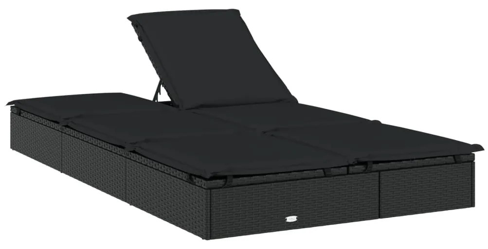 vidaXL Ξαπλώστρα Κήπου Διθέσια με Μαξιλάρια Μαύρη από Συνθετικό Ρατάν