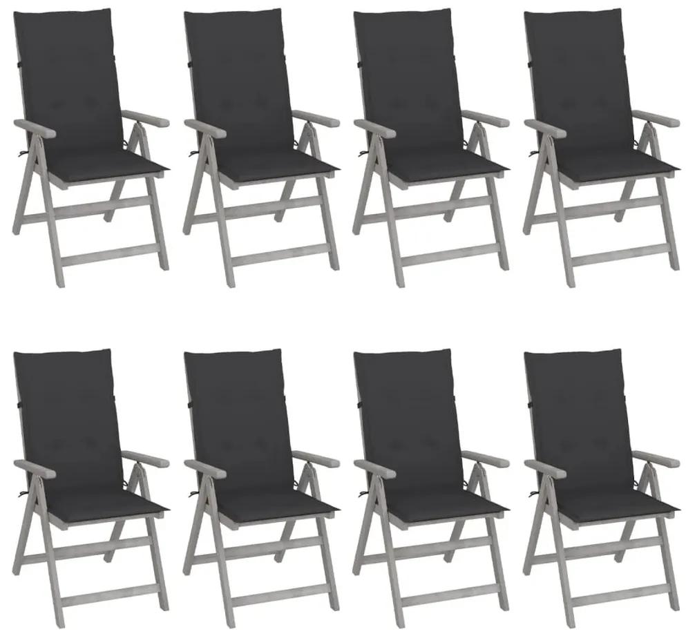 Καρέκλες Κήπου Ανακλ. 8 τεμ. Γκρι Ξύλο Ακακίας &amp; Μαξιλάρια - Γκρι