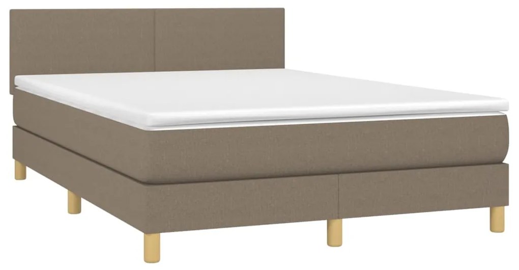 vidaXL Κρεβάτι Boxspring με Στρώμα & LED Taupe 140x190 εκ. Υφασμάτινο