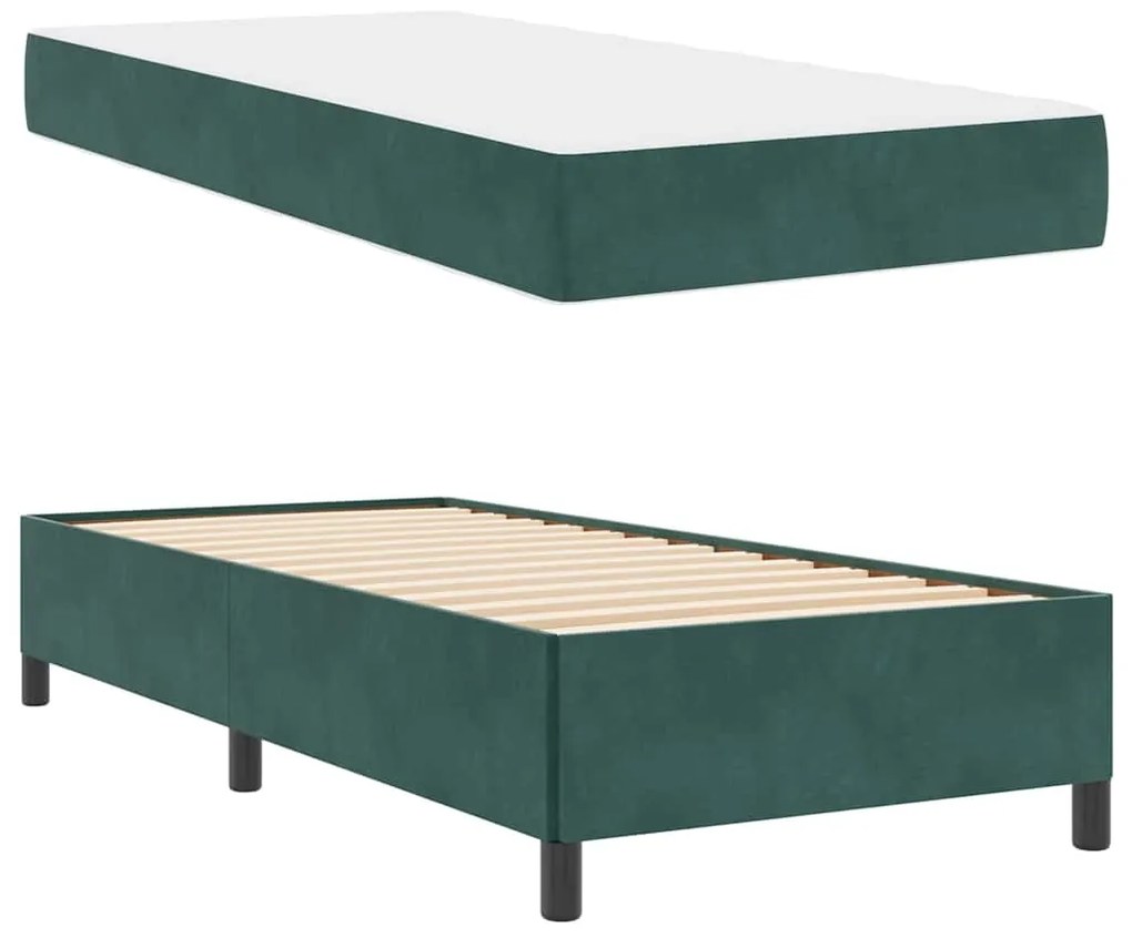 vidaXL Σκελετός Κρεβατιού με στρώμα Σκούρο Πράσινο 90 x 190 cm ύφασμα