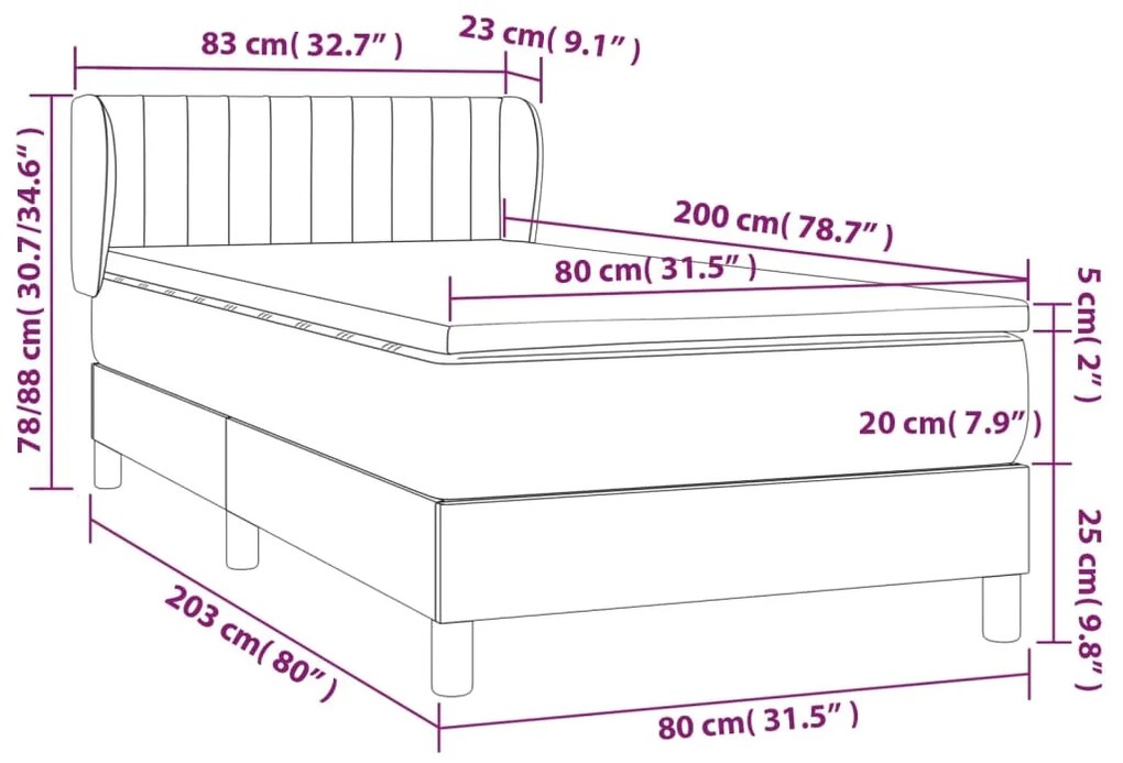 Κρεβάτι Boxspring με Στρώμα Taupe 80x200 εκ. Υφασμάτινο - Μπεζ-Γκρι