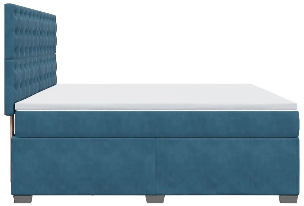Κρεβάτι Boxspring με Στρώμα Μπλε 200x200 εκ. Βελούδινο - Μπλε