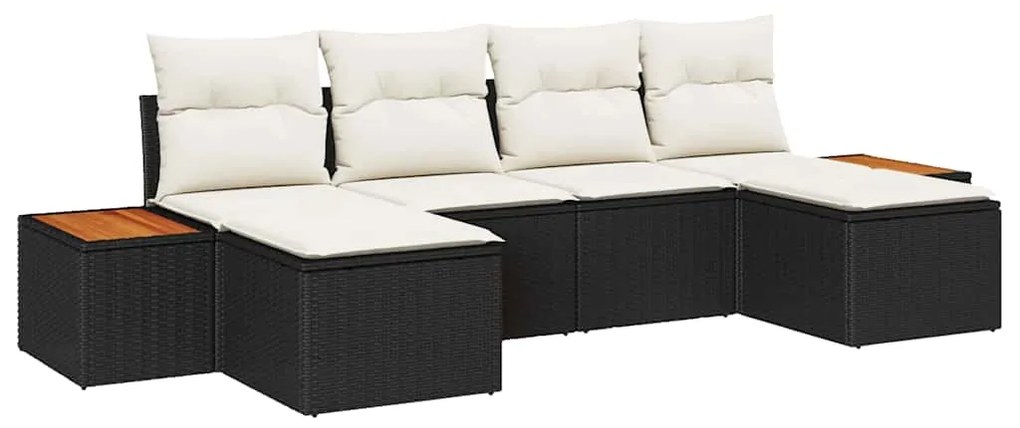 vidaXL Σετ Καναπέ Κήπου με μαξιλάρι 6 pcs Μαύρο και Κρέμα Πολυ Ρατάν
