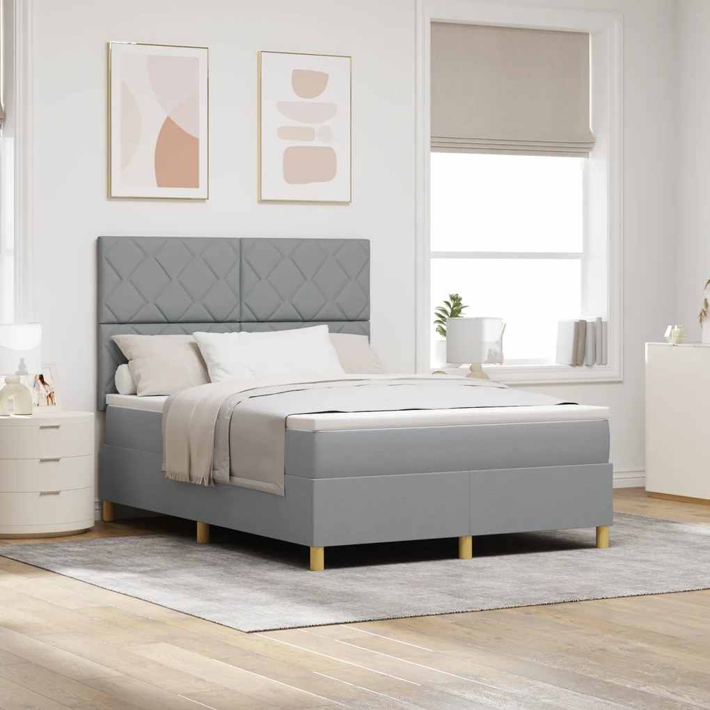 vidaXL Box Spring Bed Με Στρώμα Ανοιχτό Γκρι 140x200 cm Ύφασμα