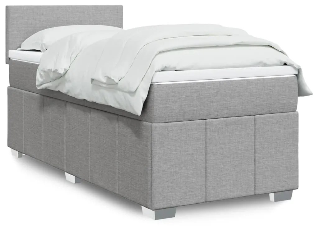 vidaXL Κρεβάτι Boxspring με Στρώμα Ανοιχτό Γκρι 90x190 εκ. Υφασμάτινο