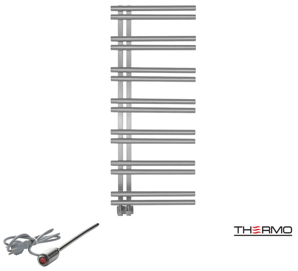 Thermo SOLO Θερμαινόμενη πετσετοκρεμάστρα από ανοξείδωτο χάλυβα με ηλεκτρική λειτουργία, 120x50cm Inox Brushed
