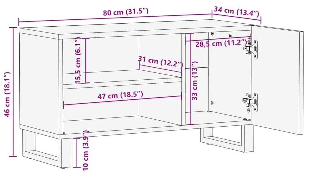 Έπιπλο Τηλεόρασης 80x34x46 εκ. από Μασίφ Ξύλο Ακακίας - Πολύχρωμο