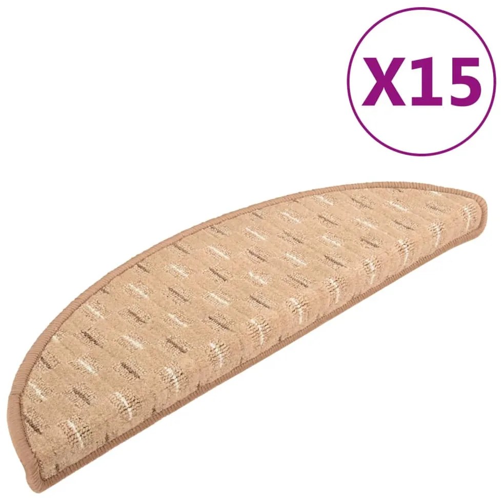 vidaXL Πατάκια Σκάλας Μοκέτα 15 τεμ. Ανοιχτό Καφέ 56x17x3 εκ.